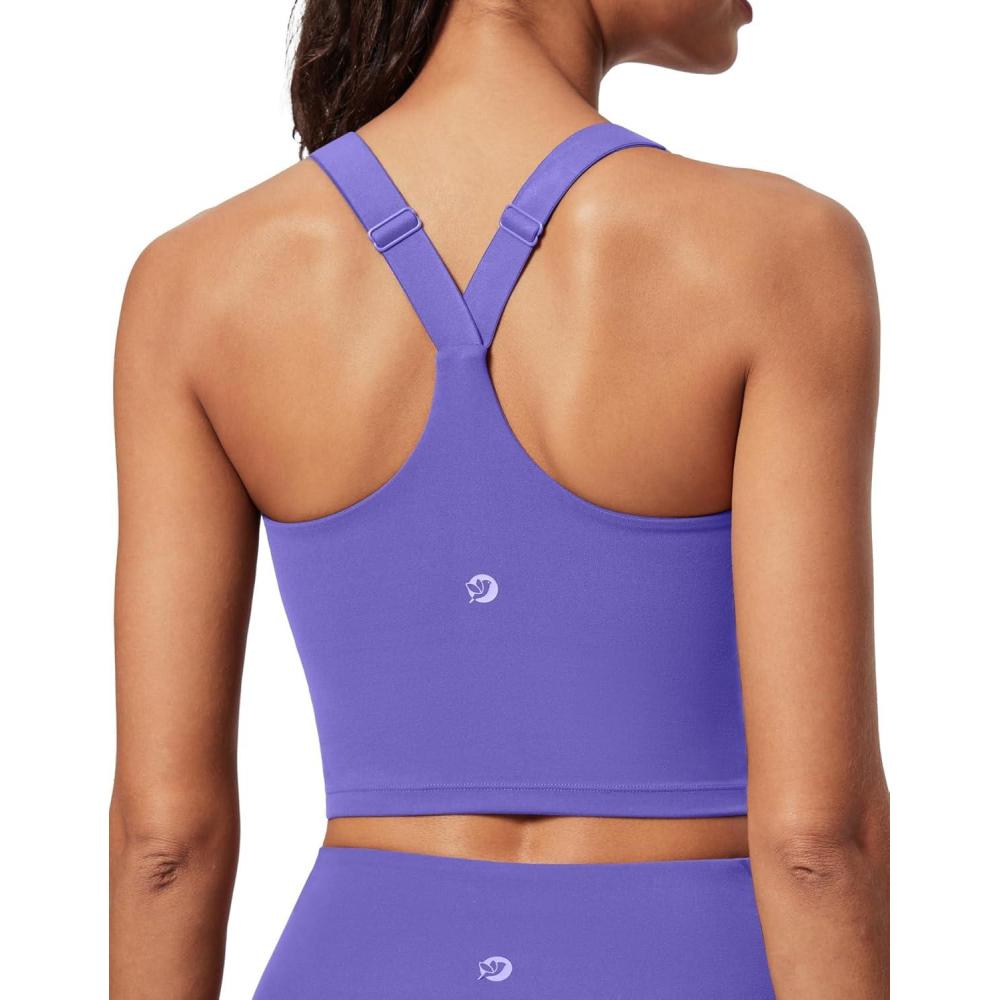 imageIUGA Buttery Adjustable Workout Tank Tops Woman with Built in Bra Y Back Longline Sports Bra Athletic VNeck Crop TopsVery Peri