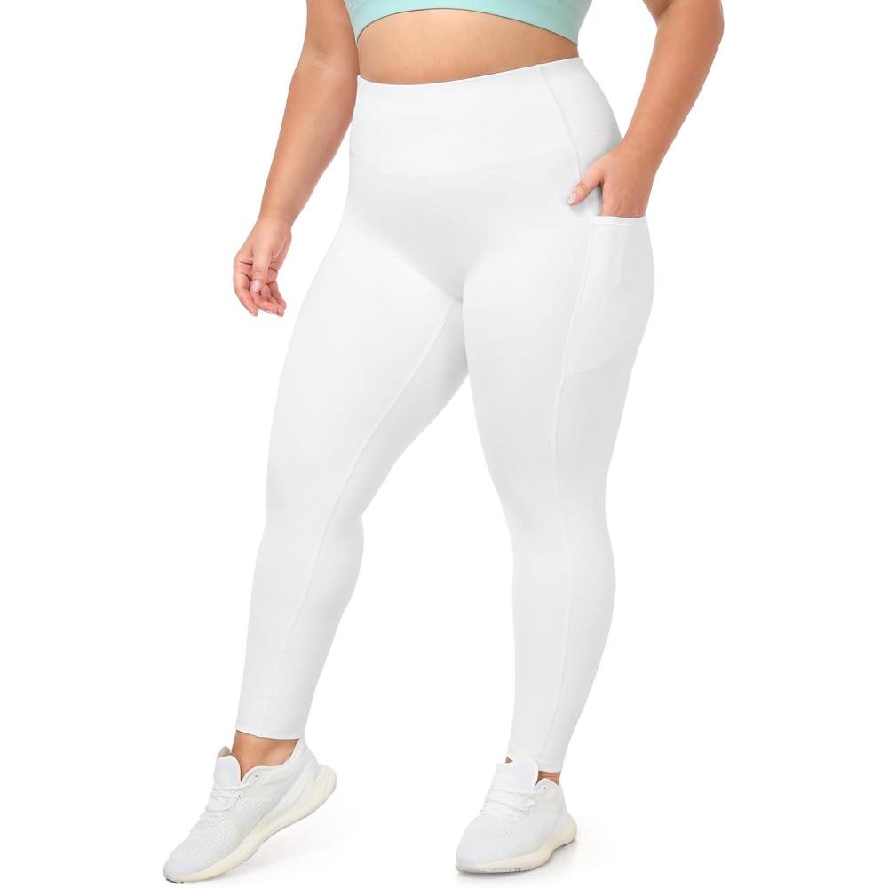 imageIUGA Buttery Soft Plus Size Leggings for Women No Front Seam Leggings with Pockets for Women Tummy Control Yoga Pants 3X 4XSnow