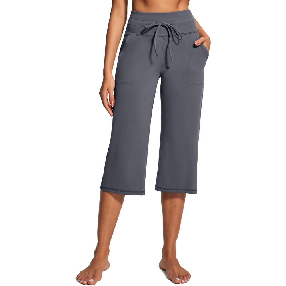 imageIUGA Capri Pants for Women Capris Wide Leg Pants Woman Yoga Pants with Pockets Loose Casual Work Flare Crop PantsDark Gray