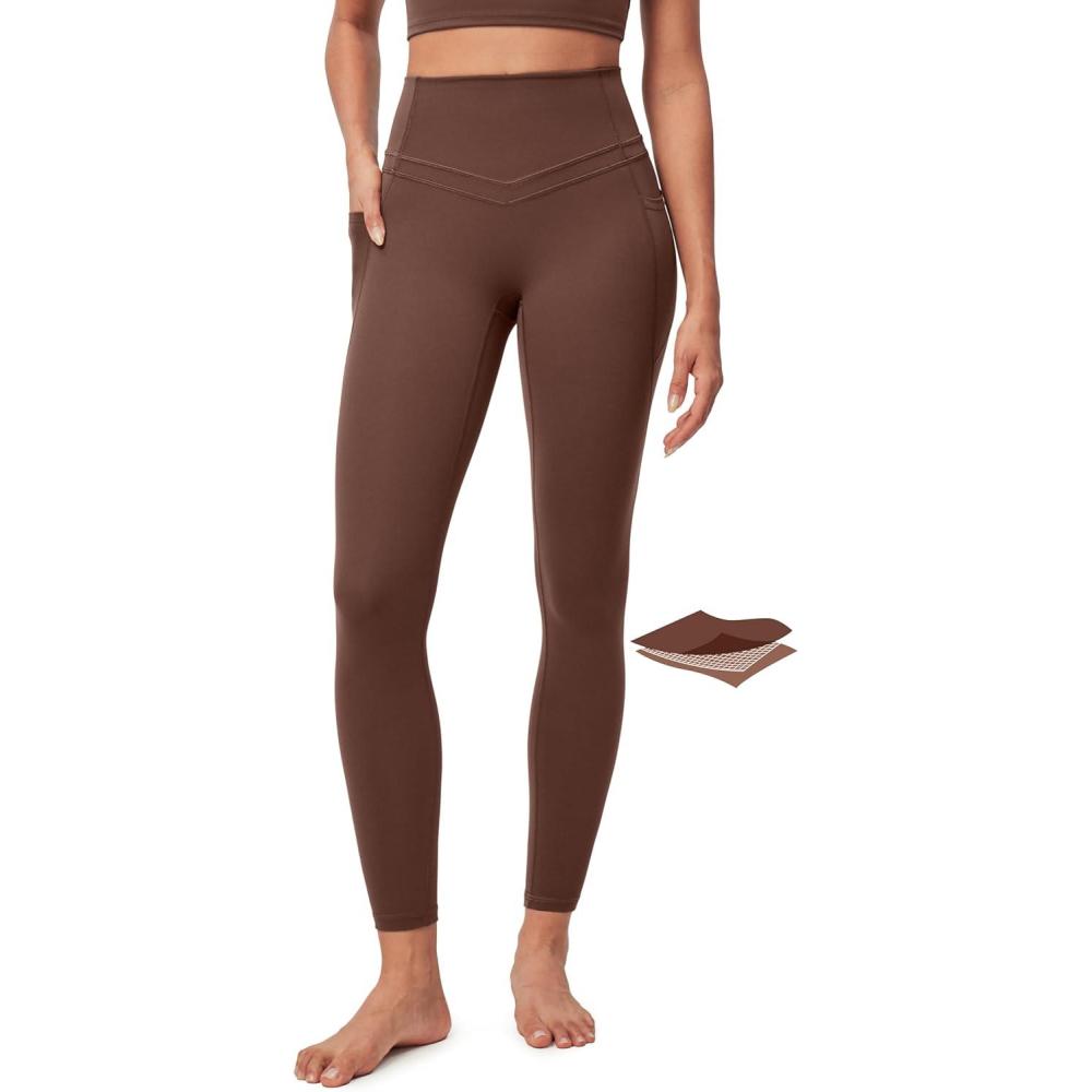 imageIUGA Compression Leggings with Pockets for Women Tummy Control Leggings No Front Seam Workout High Waist Yoga PantsCoffee Brown