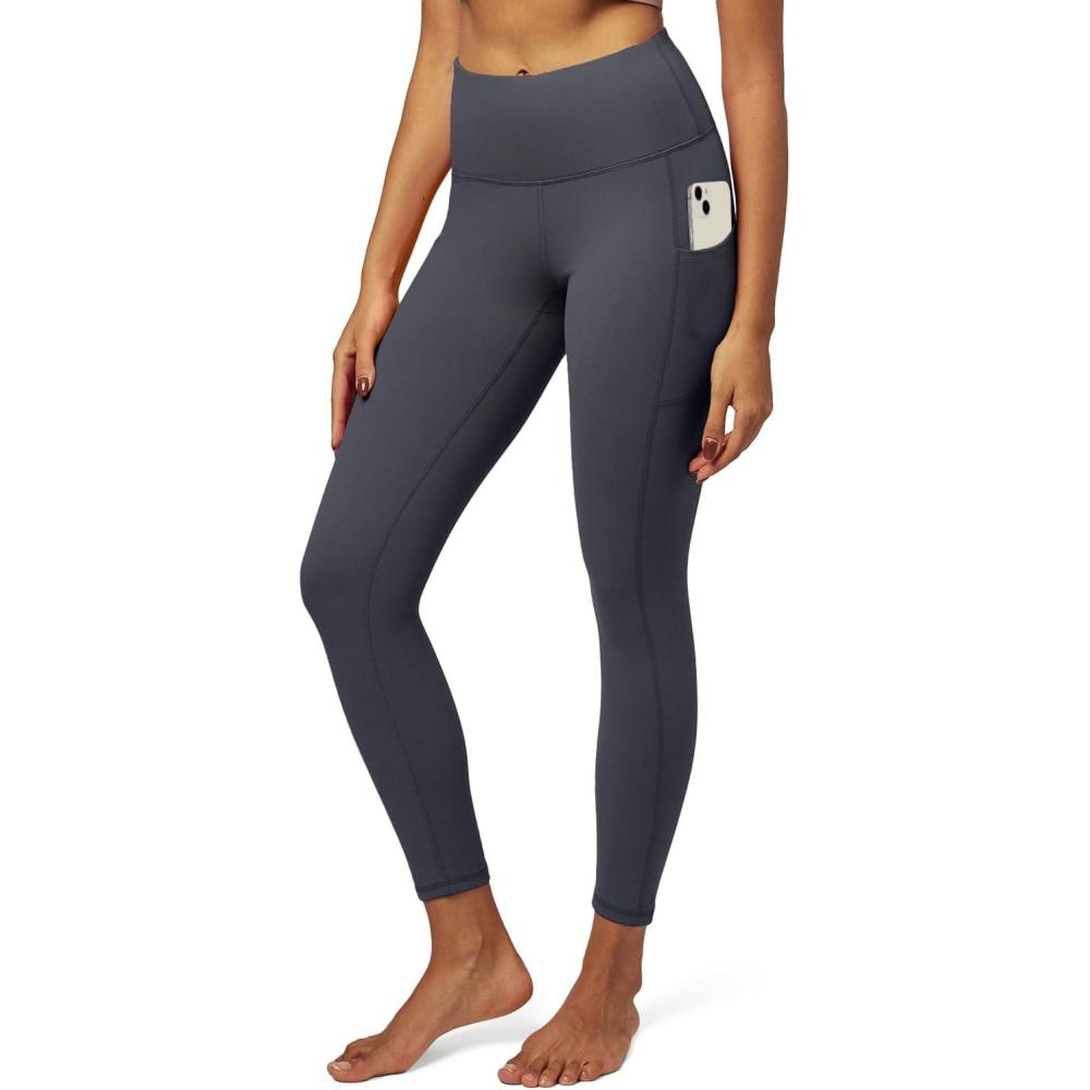 imageIUGA High Waist Yoga Pants with Pockets Leggings for Women Tummy Control Workout Leggings for Women 4 Way StretchDark Gray