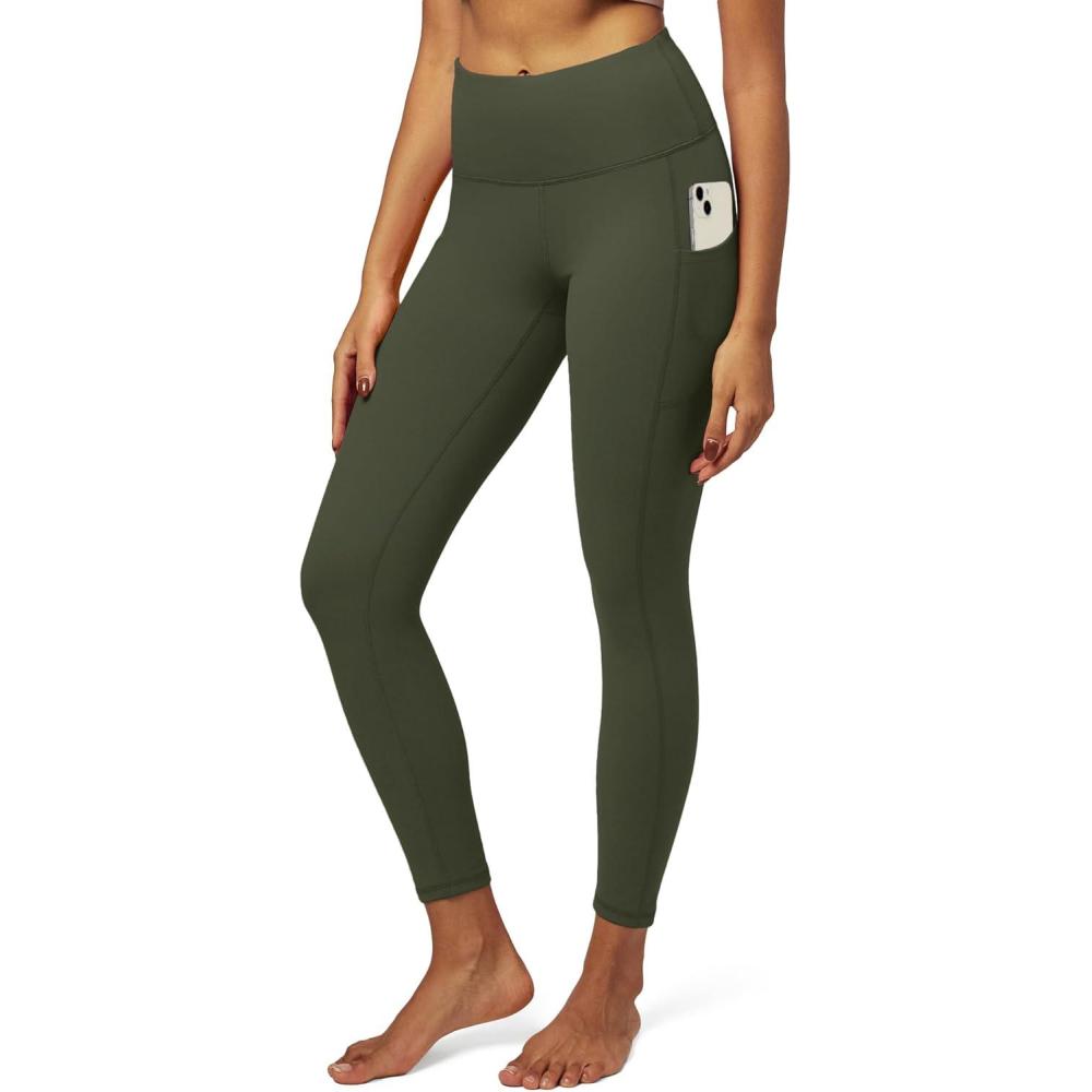 imageIUGA High Waist Yoga Pants with Pockets Leggings for Women Tummy Control Workout Leggings for Women 4 Way StretchKhaki Green