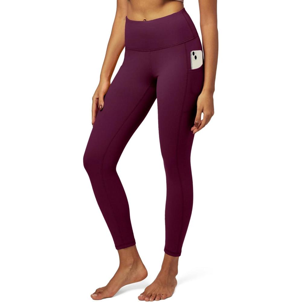 imageIUGA High Waist Yoga Pants with Pockets Leggings for Women Tummy Control Workout Leggings for Women 4 Way StretchMaroon
