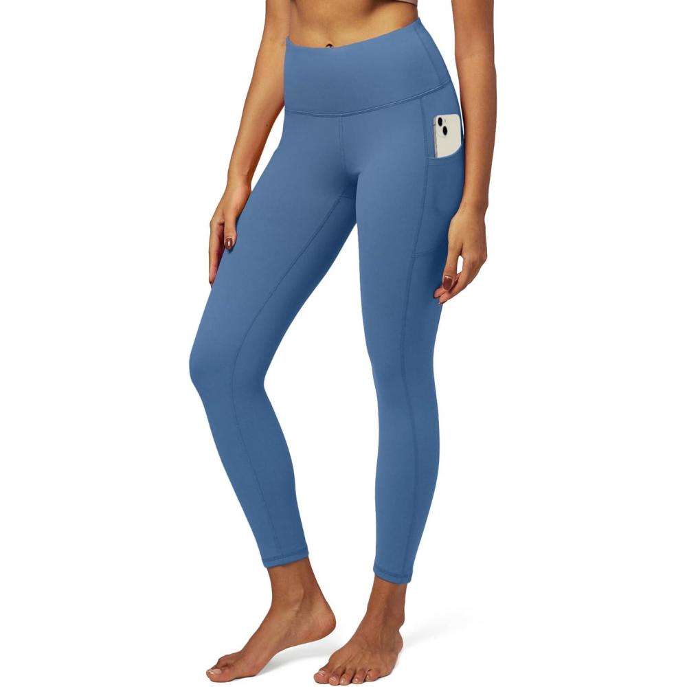 imageIUGA High Waist Yoga Pants with Pockets Leggings for Women Tummy Control Workout Leggings for Women 4 Way StretchUtility Blue