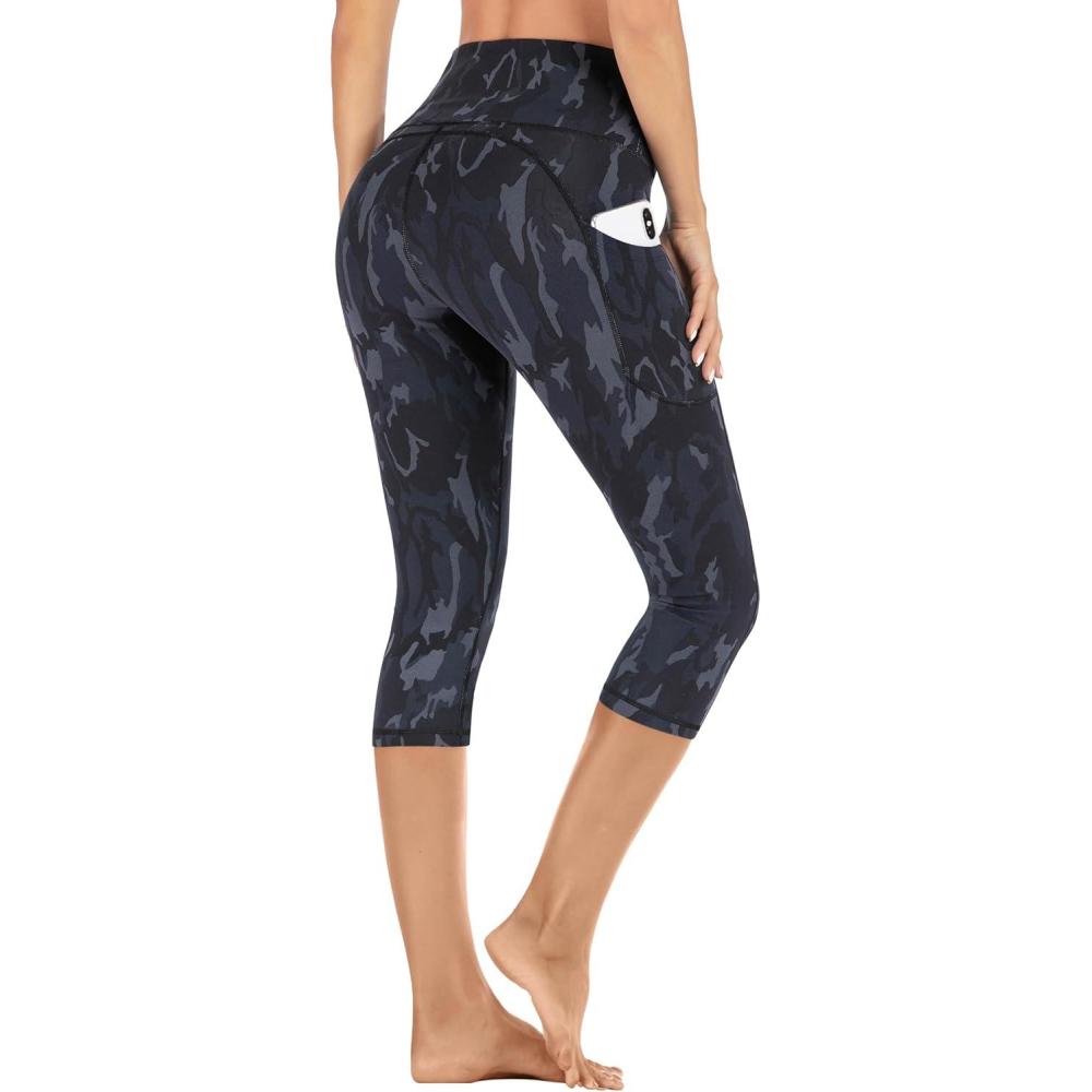 imageIUGA High Waisted Yoga Pants for Women with Pockets Capri Leggings for Women Workout Leggings for Women Yoga CaprisGray Camo