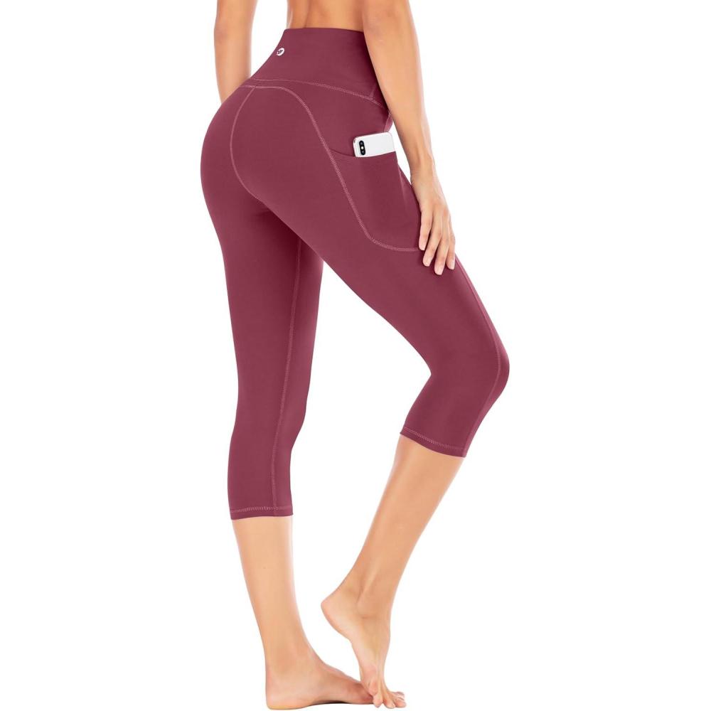 imageIUGA High Waisted Yoga Pants for Women with Pockets Capri Leggings for Women Workout Leggings for Women Yoga CaprisMaroon