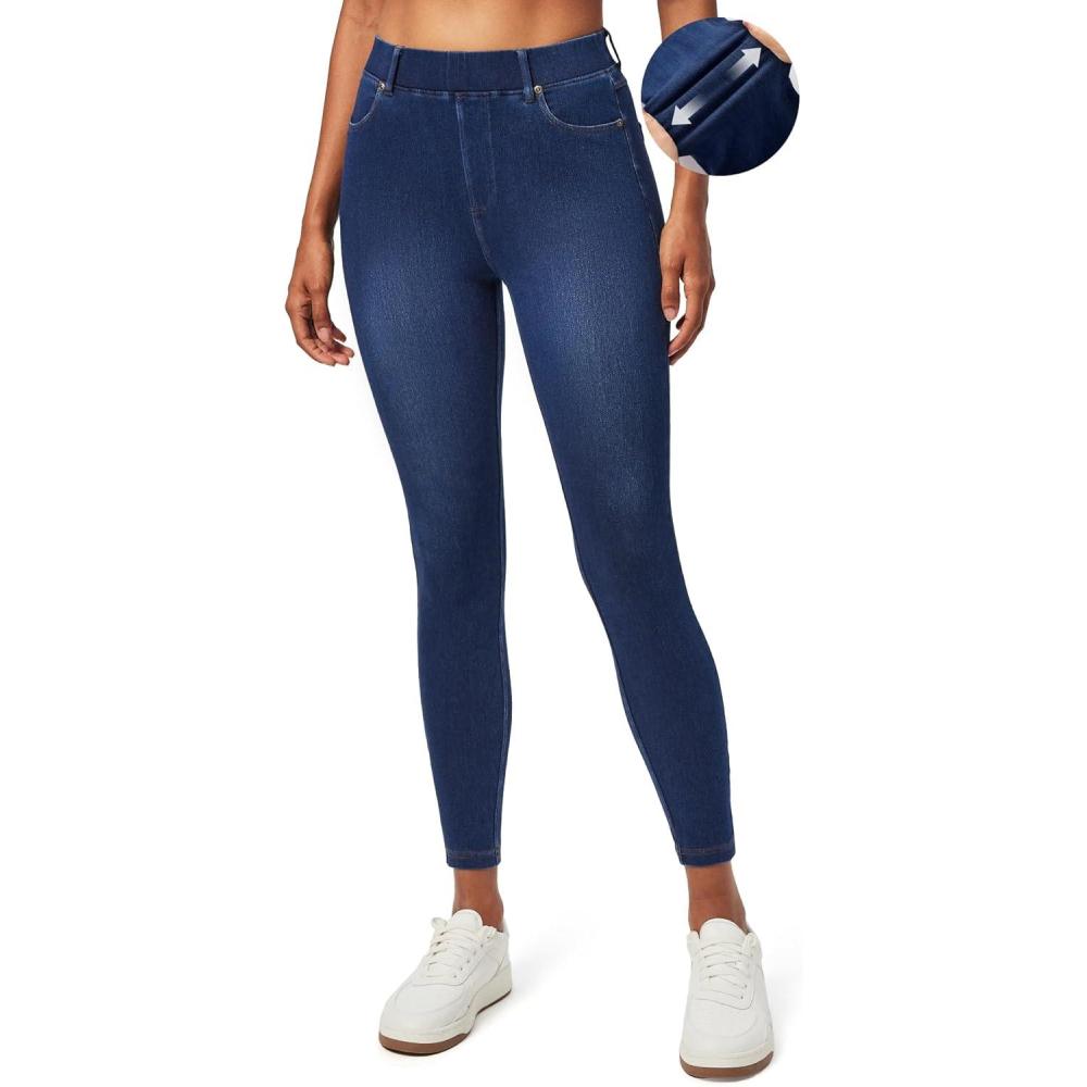 imageIUGA Jeggings for Women Tummy Control Stretchy Jeans for Women High Waisted Pull on Skinny Jean Leggings with Pockets TrendyHanddistressed Dark Blue