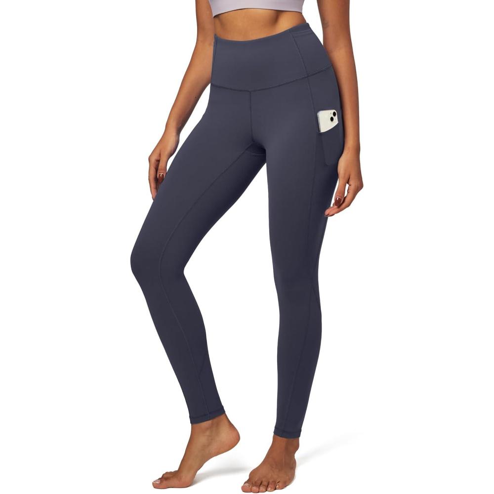 imageIUGA Leggings with Pockets for Women High Waisted Yoga Pants Women Tummy Control Workout Compression Running LeggingsInk Grey