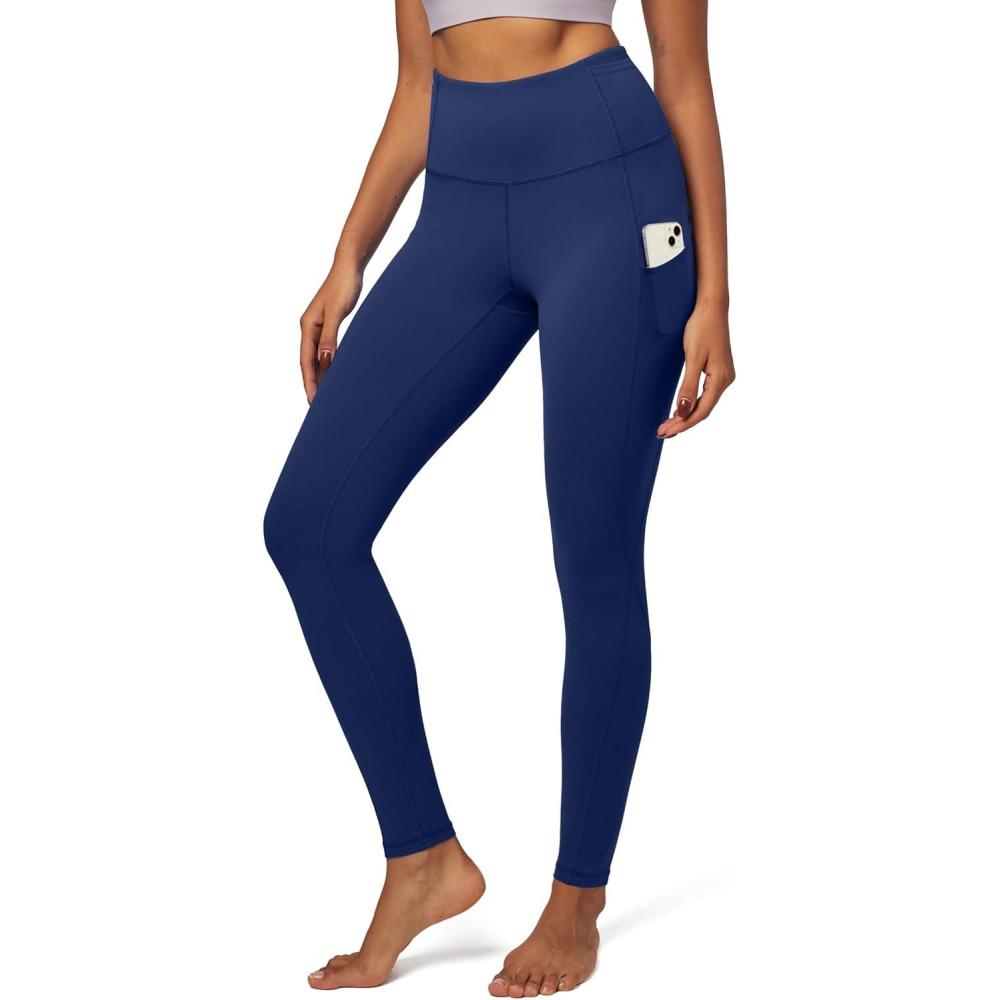 imageIUGA Leggings with Pockets for Women High Waisted Yoga Pants Women Tummy Control Workout Compression Running LeggingsNavy Blue