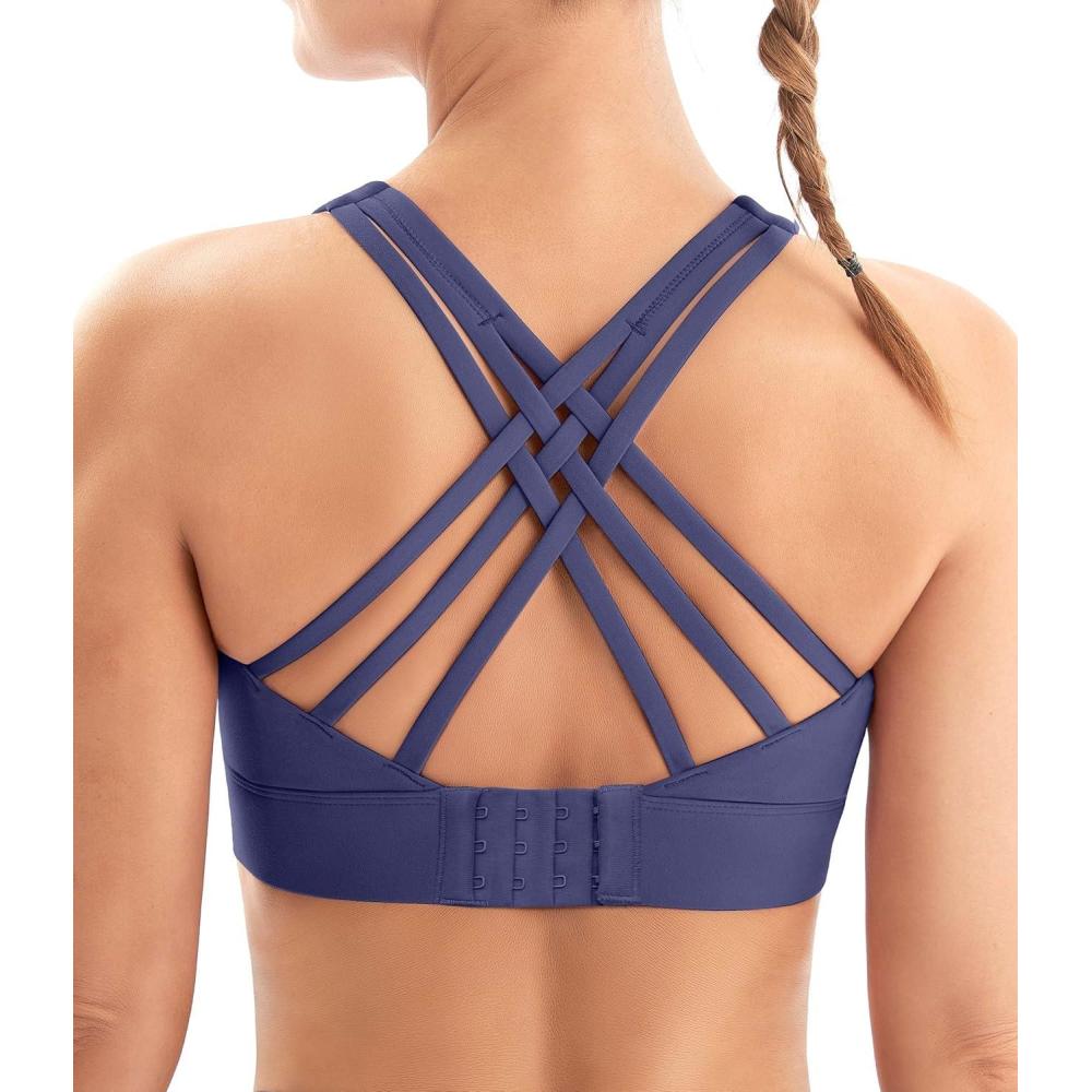 imageIUGA Sports Bras for Women High Support Large Bust High Impact Womens Sports Bras Strappy Padded Sports BraBlue