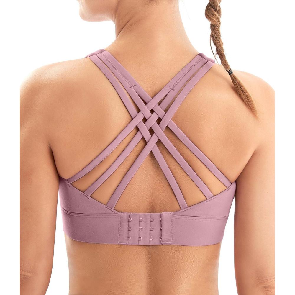 imageIUGA Sports Bras for Women High Support Large Bust High Impact Womens Sports Bras Strappy Padded Sports BraPink