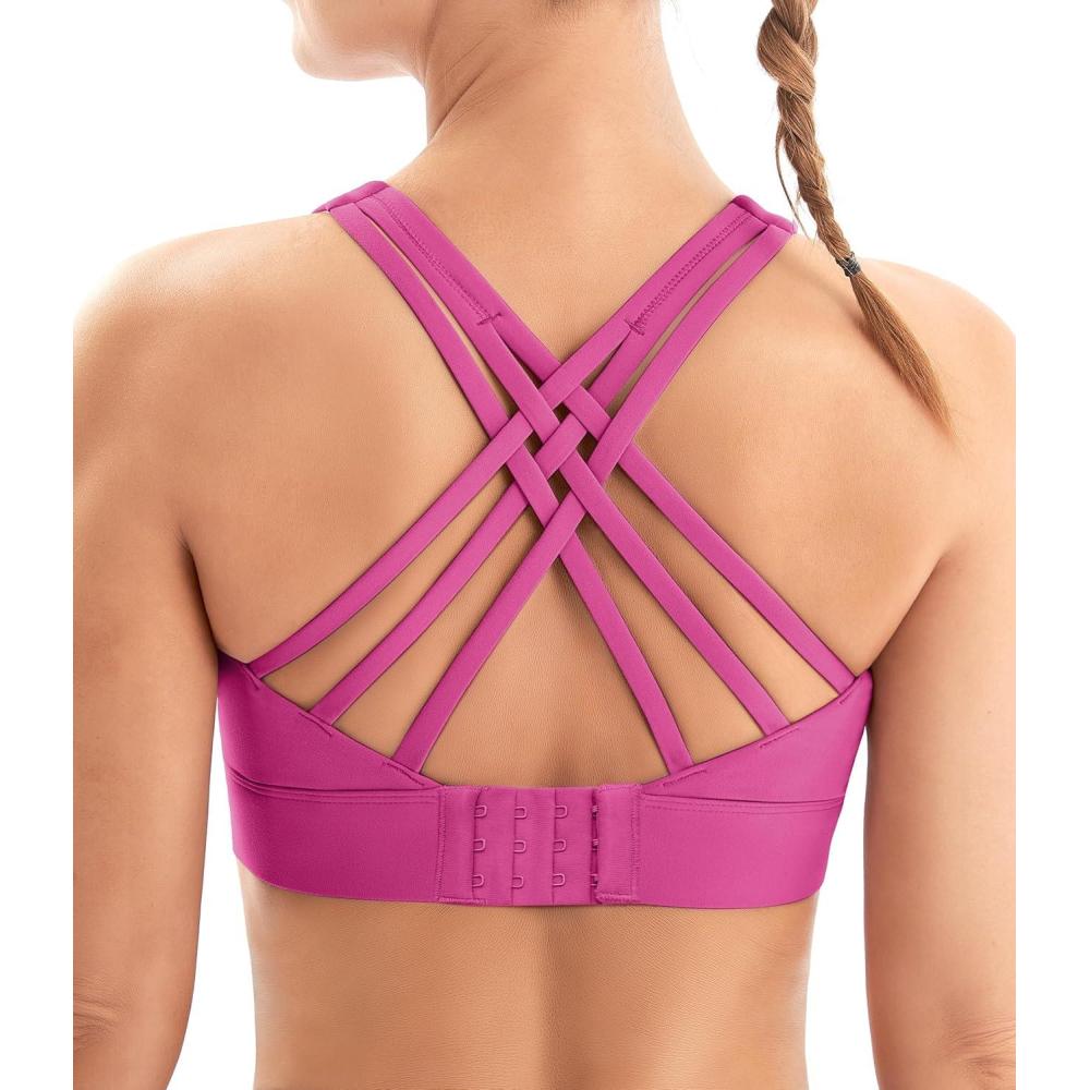 imageIUGA Sports Bras for Women High Support Large Bust High Impact Womens Sports Bras Strappy Padded Sports BraViolet Red