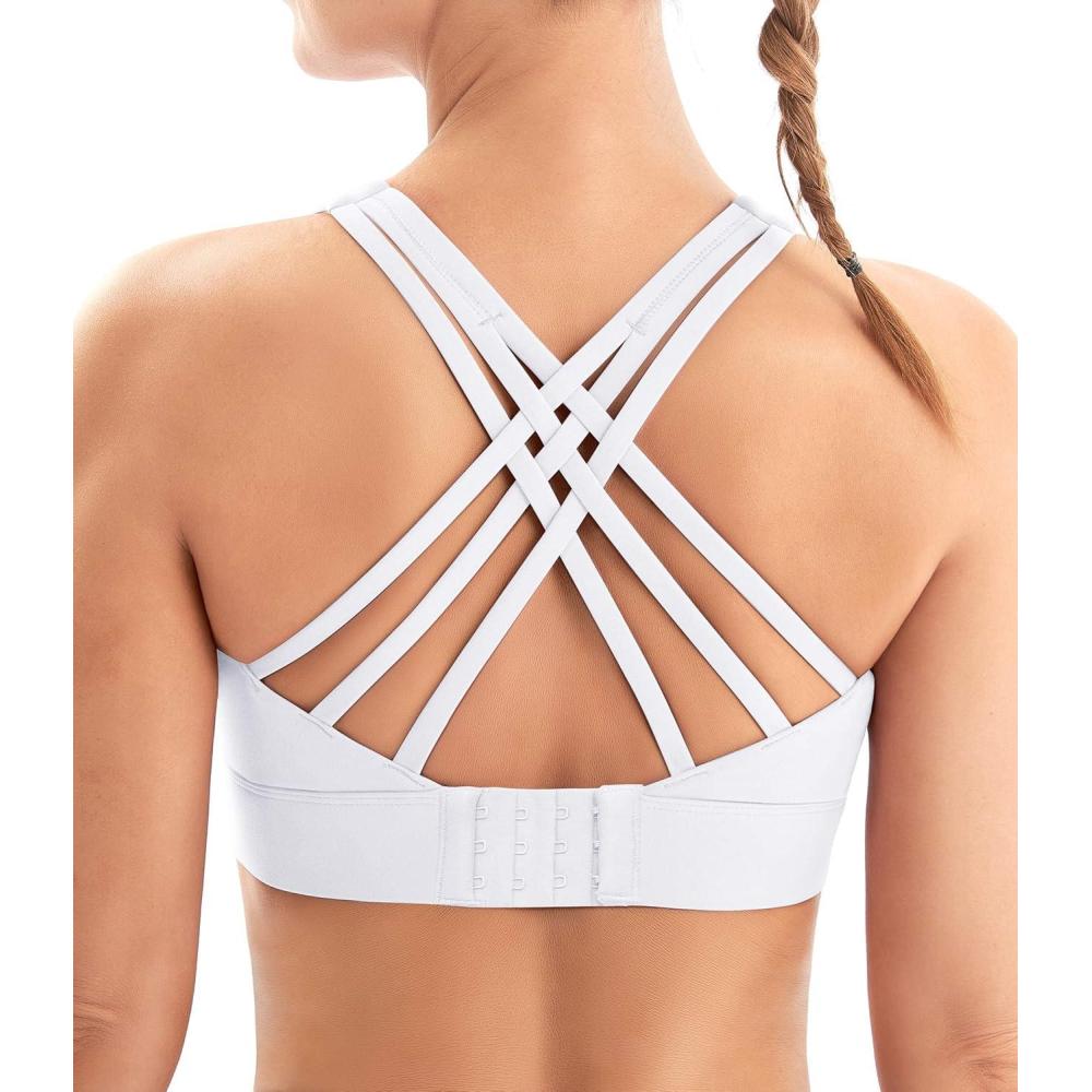 imageIUGA Sports Bras for Women High Support Large Bust High Impact Womens Sports Bras Strappy Padded Sports BraWhite