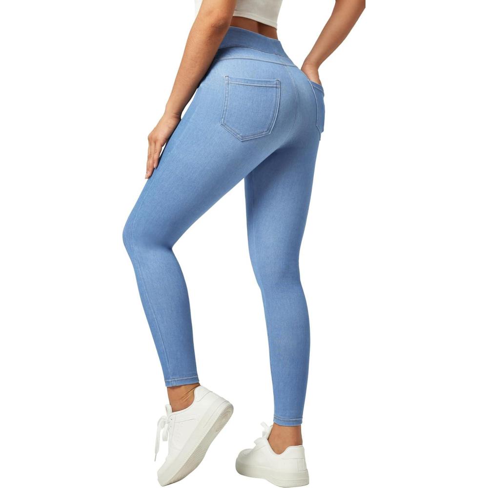 imageIUGA Stretchy Jeans for Women High Waist Jeggings Tummy Control Skinny Jeans Pull on Leggings with Pockets Trendy CasualMisty Blue