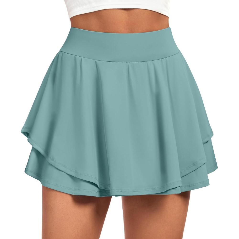 imageIUGA Tennis Skirt Pleated Skorts for Woman Double Ruffle Golf Skirts for Women Skort with Pockets Tummy Control AthleticSage