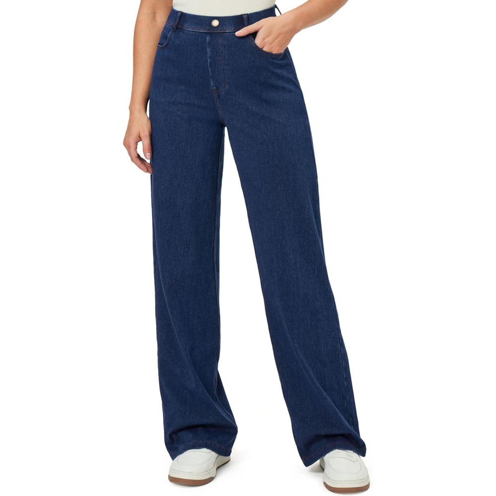 imageIUGA Wide Leg Jeans Woman Stretchy Pull On Baggy Jeans High Waisted Trendy Womens Jeans Straight Casual Denim PantsDark Blue 29 Inseam