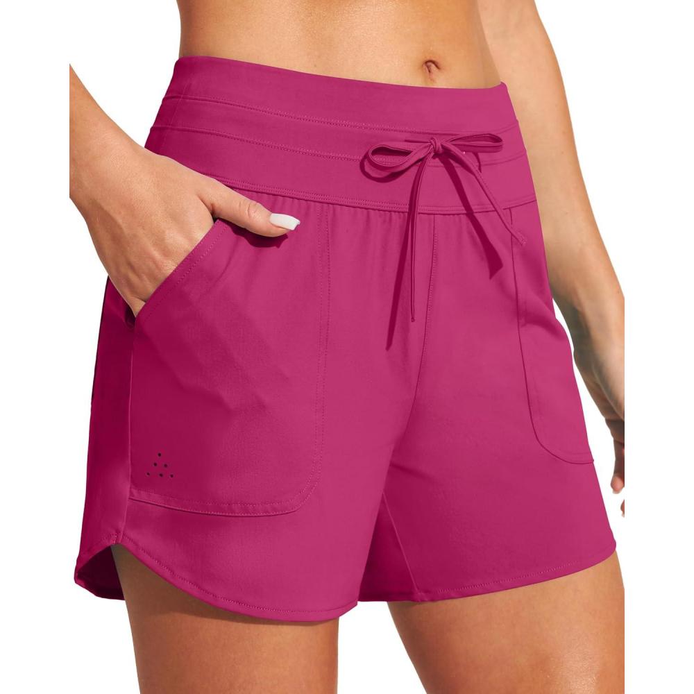 imageIUGA Womens 5quot Swim Board Shorts Stretchy High Waisted Beach Shorts for Women Quick Dry UPF 50 Swimsuit Bottoms with LinerPink