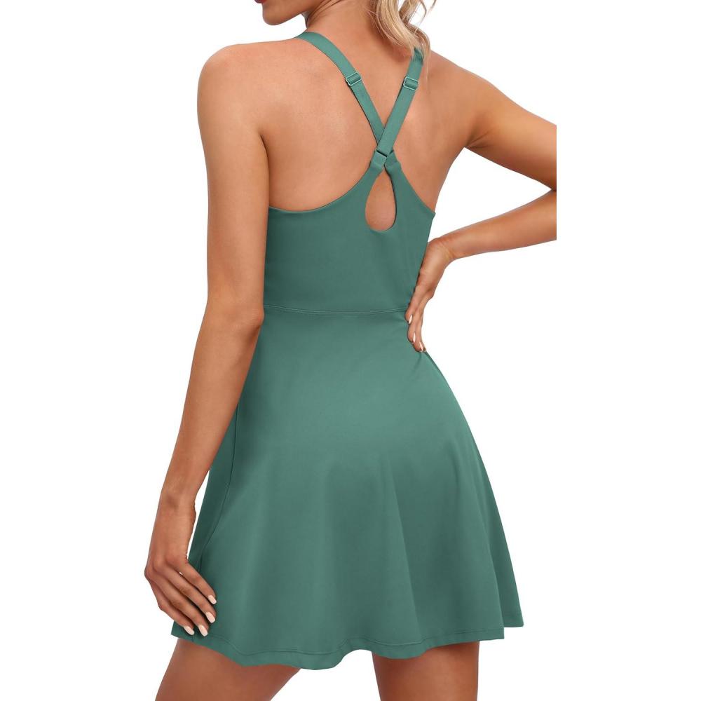 imageIUGA Womens Tennis Dress with Shorts Underneath Athletic Dress for Women Golf Dresses Summer Outfits for WorkoutOlive Green