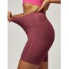 IUGA Biker Shorts Women 6″ Tummy Control Workout Shorts Women with Pockets High Waisted Yoga Running Gym Spandex Compression(Wine)