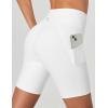 IUGA Biker Shorts Women Tummy Control 8″ Workout Gym High Waisted Running Yoga Compression Spandex Shorts Women with Pockets(White)