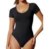IUGA Bodysuits for Women Tummy Control Body Suits for Womens Compression Slimming Thong Bodysuit V Neck(Black)