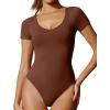 IUGA Bodysuits for Women Tummy Control Body Suits for Womens Compression Slimming Thong Bodysuit V Neck(Brownie)