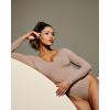 IUGA Bodysuits for Women Tummy Control Body Suits for Womens Compression Slimming Thong Bodysuit V Neck(Latte)