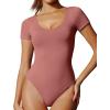 IUGA Bodysuits for Women Tummy Control Body Suits for Womens Compression Slimming Thong Bodysuit V Neck(Merlot)