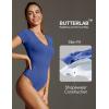 IUGA Bodysuits for Women Tummy Control Body Suits for Womens Compression Slimming Thong Bodysuit V Neck(Sapphire)