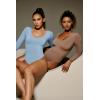 IUGA Bodysuits for Women Tummy Control Body Suits for Womens Compression Slimming Thong Bodysuit V Neck(Soft Blue)
