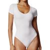 IUGA Bodysuits for Women Tummy Control Body Suits for Womens Compression Slimming Thong Bodysuit V Neck(White)