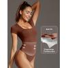 IUGA Bodysuits for Women Tummy Control Short Sleeve Square Neck Bodysuit Women’s Slimming Basic Body Suit Tops(Brownie)