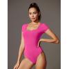 IUGA Bodysuits for Women Tummy Control Short Sleeve Square Neck Bodysuit Women’s Slimming Basic Body Suit Tops(Crush)