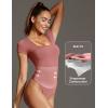 IUGA Bodysuits for Women Tummy Control Short Sleeve Square Neck Bodysuit Women’s Slimming Basic Body Suit Tops(Merlot)