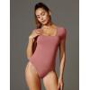 IUGA Bodysuits for Women Tummy Control Short Sleeve Square Neck Bodysuit Women’s Slimming Basic Body Suit Tops(Merlot)