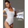 IUGA Bodysuits for Women Tummy Control Short Sleeve Square Neck Bodysuit Women’s Slimming Basic Body Suit Tops(White)