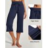 IUGA Capri Pants for Women Capris Wide Leg Pants Woman Yoga Pants with Pockets Loose Casual Work Flare Crop Pants(Dark Blue)