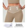 IUGA Compression Leggings with Pockets for Women Tummy Control Leggings No Front Seam Workout High Waist Yoga Pants(Light Taupe)