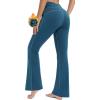 IUGA Fleece Lined Bootcut Yoga Pants with Pockets for Women Thermal Bootleg Pants Winter Workout Flare Leggings(Prussian Blue)