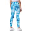 IUGA Girls Leggings with Pockets Dance Athletic Leggings for Girls Elastic Compression Kids Workout Leggings Running Yoga(Blue Tie-dye)