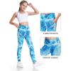 IUGA Girls Leggings with Pockets Dance Athletic Leggings for Girls Elastic Compression Kids Workout Leggings Running Yoga(Blue Tie-dye)