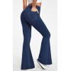IUGA High Waisted Bell Bottom Jeans for Women Flare Stretchy Jeans Pull On Wide Leg Jean Woman V Cross Flare Leggings Pants(Dark Blue)
