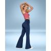 IUGA High Waisted Bell Bottom Jeans for Women Flare Stretchy Jeans Pull On Wide Leg Jean Woman V Cross Flare Leggings Pants(Dark Blue)