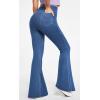 IUGA High Waisted Bell Bottom Jeans for Women Flare Stretchy Jeans Pull On Wide Leg Jean Woman V Cross Flare Leggings Pants(Stormy Blue)