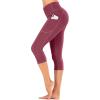 IUGA High Waisted Yoga Pants for Women with Pockets Capri Leggings for Women Workout Leggings for Women Yoga Capris(Maroon)