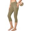 IUGA High Waisted Yoga Pants for Women with Pockets Capri Leggings for Women Workout Leggings for Women Yoga Capris(Olive)