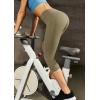 IUGA High Waisted Yoga Pants for Women with Pockets Capri Leggings for Women Workout Leggings for Women Yoga Capris(Olive)