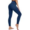 IUGA Leggings with Pockets for Women High Waisted Yoga Pants Women Tummy Control Workout Compression Running Leggings(Matte Blue)