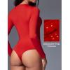 IUGA Long Sleeve Bodysuits for Women Crew Neck Body suit Women’s Slimming Basic Tummy Control Bodysuit Tops(Fleece Lined Red)