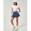 IUGA Stretchy Denim Skort V-Waist Jean Skort with Pockets High Waisted Mini Jean Skirt with Shorts Underneath(Light Blue)